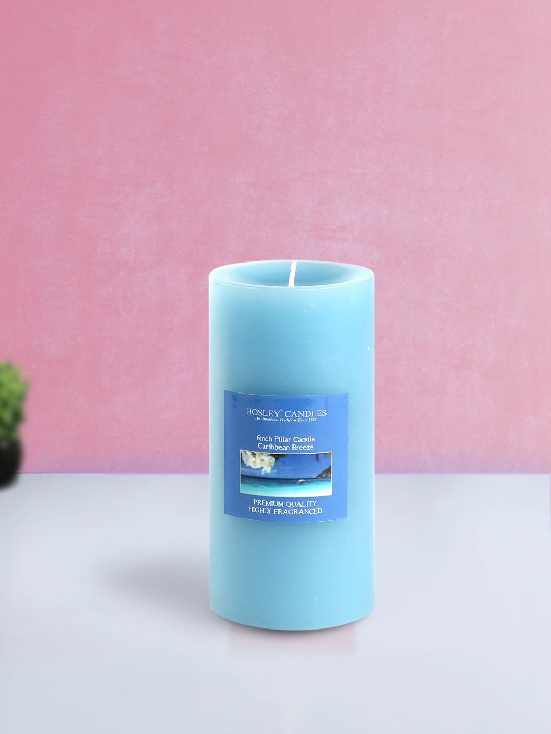 

HOSLEY Blue Set of 2 Caribbean Breeze Aromatic Pillar Candles