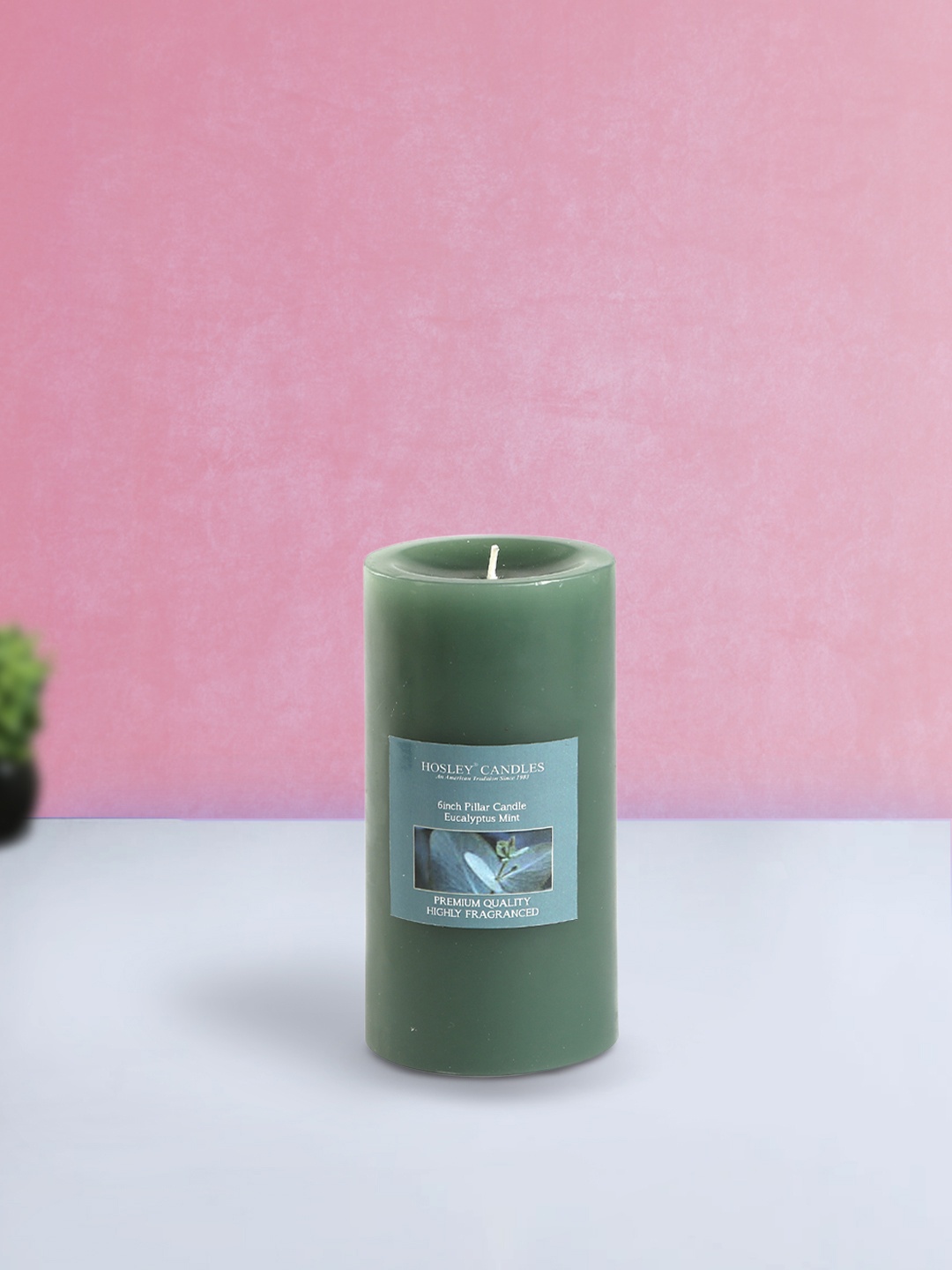 

HOSLEY Green Set of 2 Eucalyptus Mint Aromatic Pillar Candles