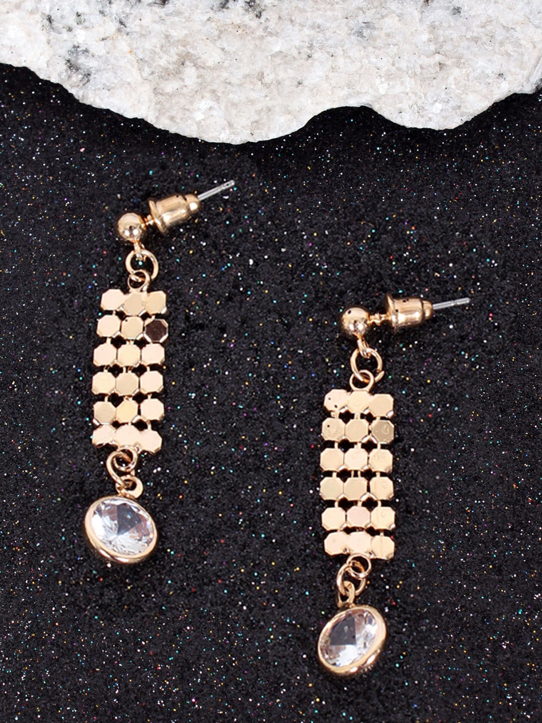 

Ayesha Gold-Toned Contemporary Mesh & Rhinestone Stud Drop Earrings