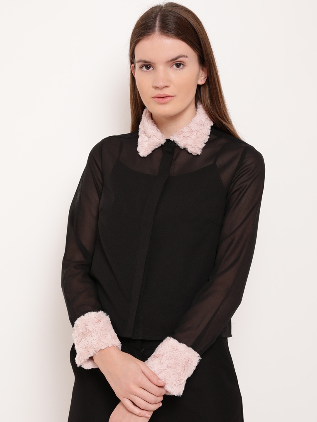 

Kazo Women Black Regular Fit Solid Casual Shirt