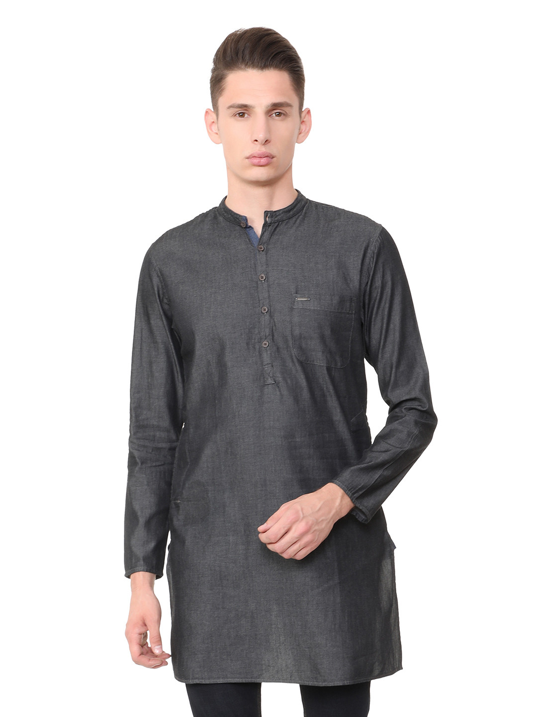 

Peter England Men Charcoal Solid Straight Kurta