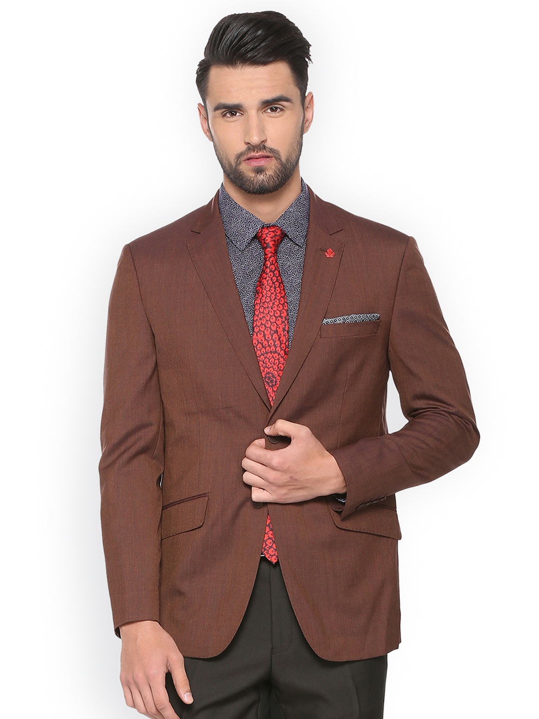 

Peter England Elite Brown Solid Formal Single-Breasted Slim Fit Blazer