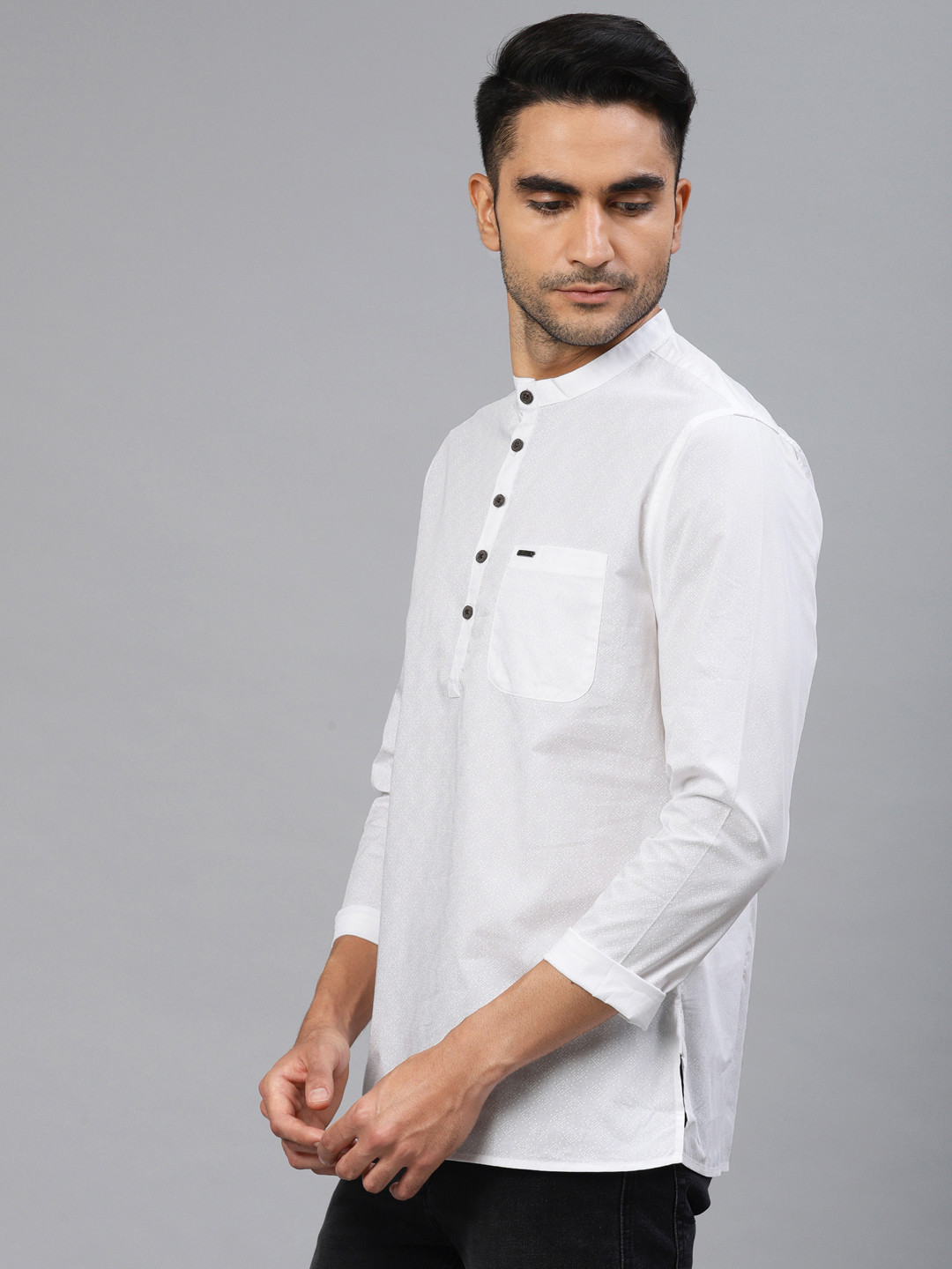 

Peter England Men White Printed Straight Kurta