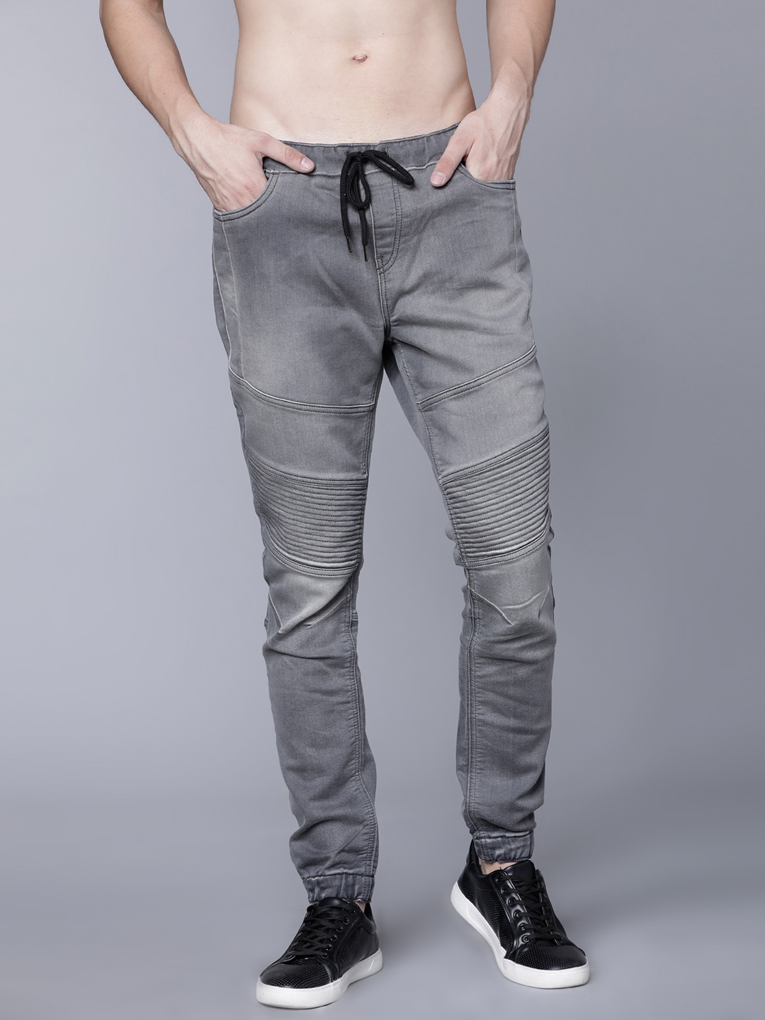 

LOCOMOTIVE Men Grey Jogger Mid-Rise Clean Look Stretchable Jeans