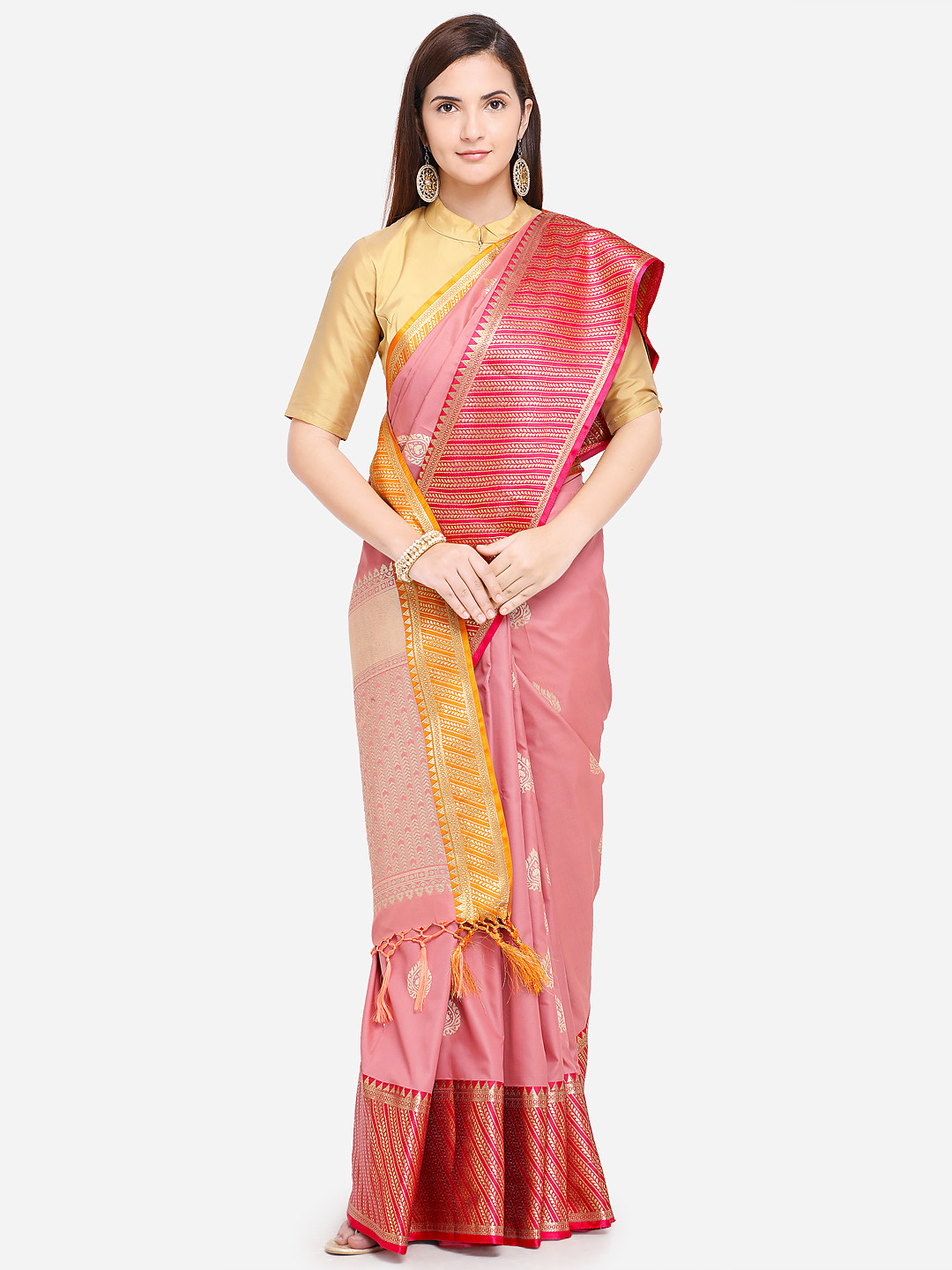 

Varkala Silk Sarees Pink & Red Silk Blend Woven Design Banarasi Saree