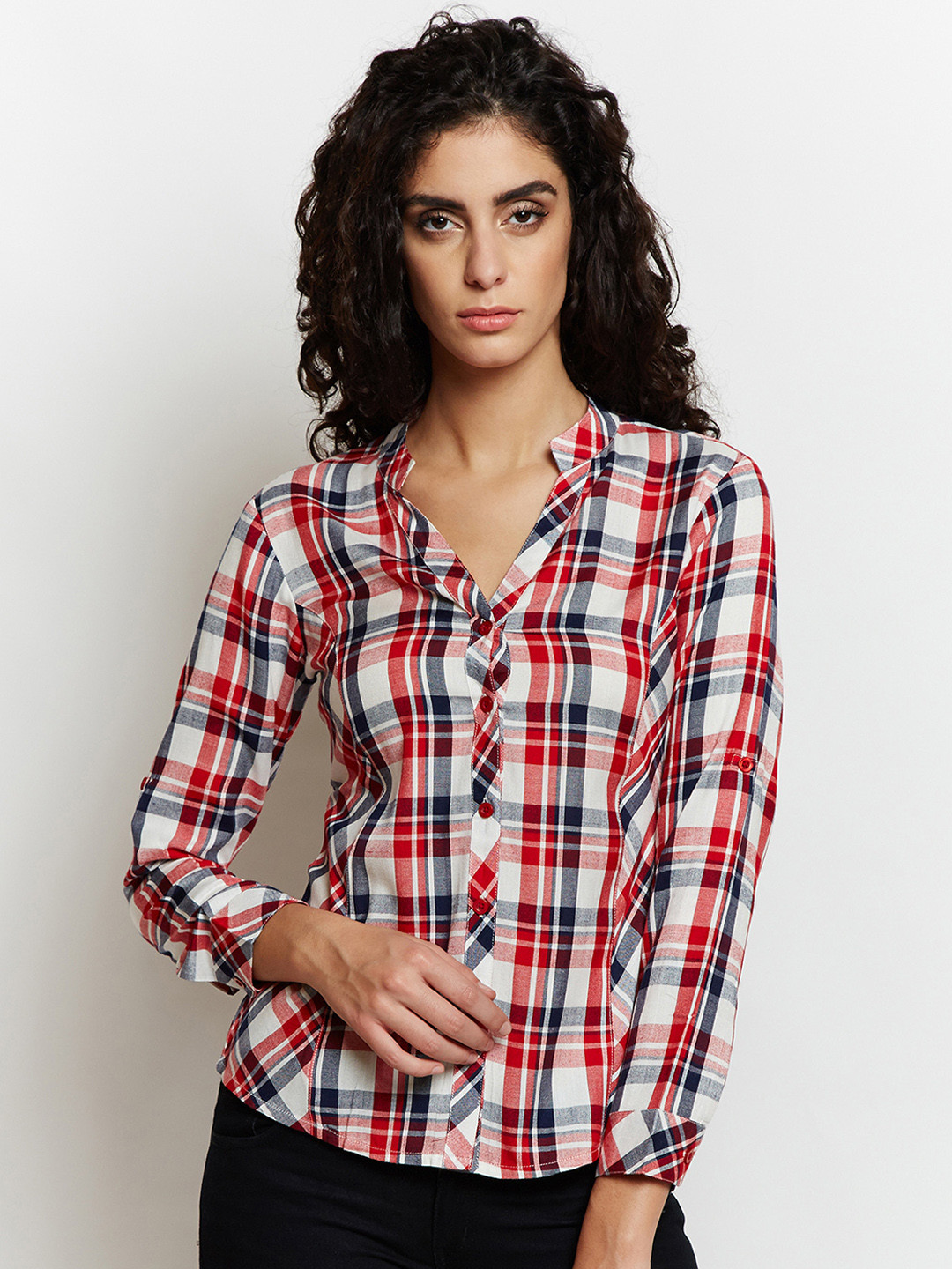 

WISSTLER Women Red & White Regular Fit Checked Casual Shirt