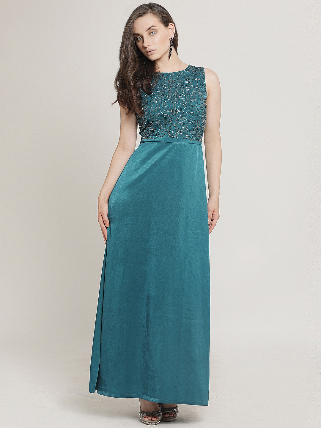 

Kazo Women Green Solid Maxi Dress