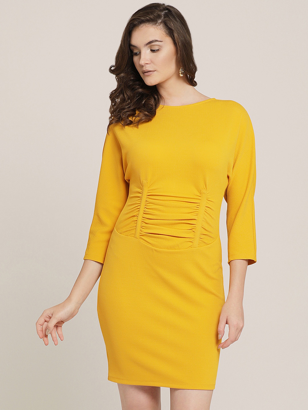 

Kazo Women Yellow Solid Bodycon Dress