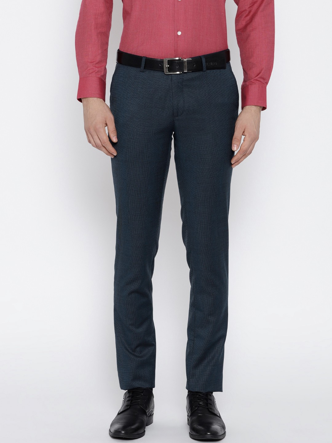 

J Hampstead Men Navy Lean Slim Fit Solid Formal Trousers, Navy blue