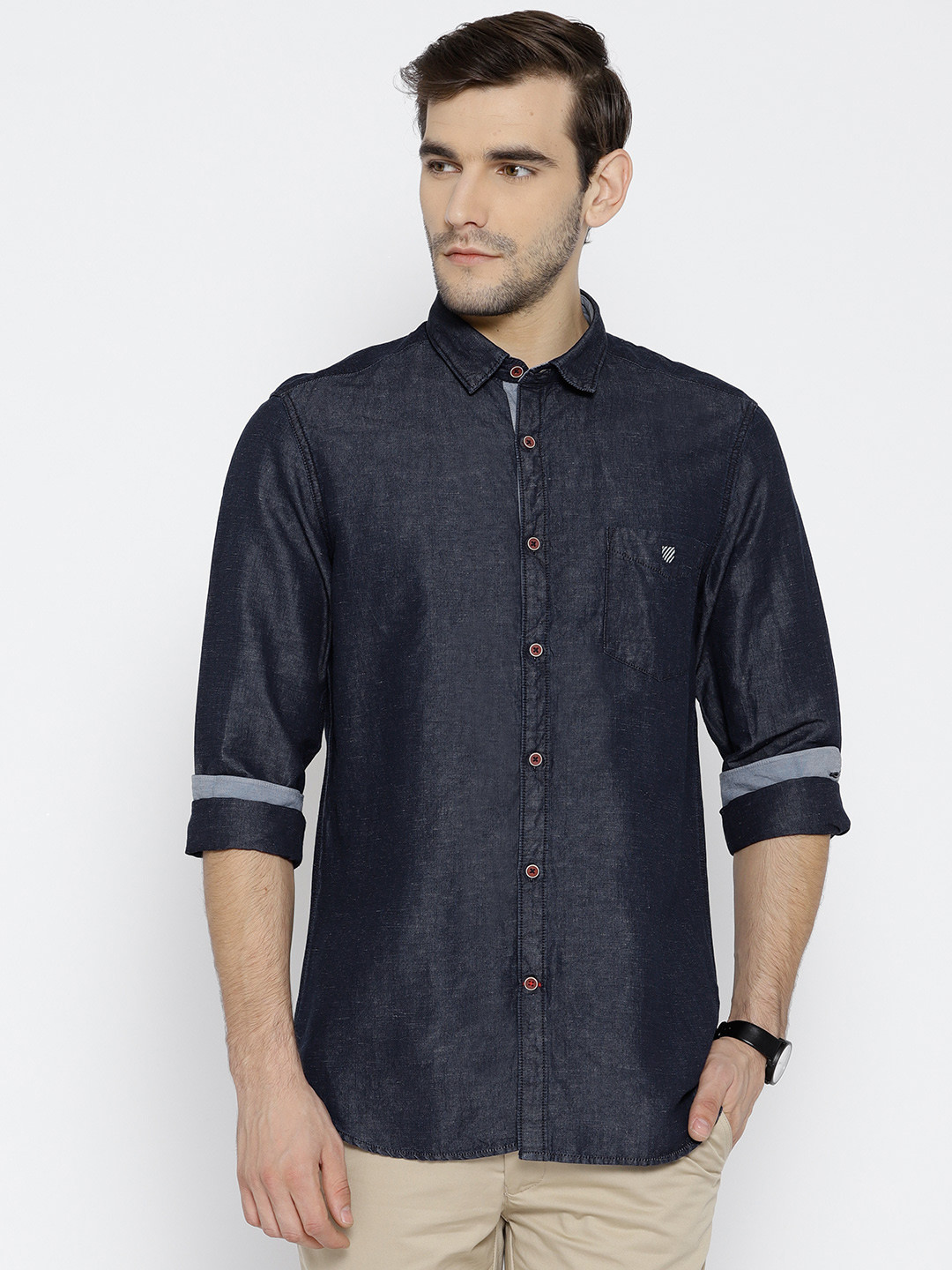 

J Hampstead Men Navy Blue Slim Fit Solid Casual Shirt