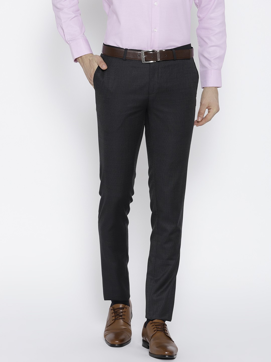 

J Hampstead Men Black Slim Fit Solid Formal Trousers