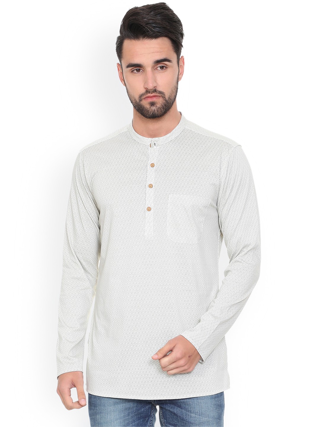

Peter England Casuals Men Beige & White Printed Straight Kurta