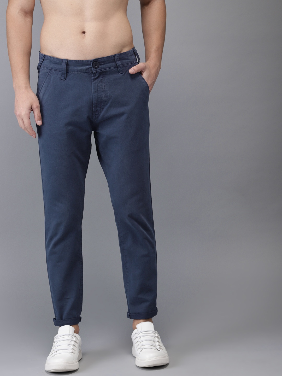 

HERE&NOW Men Navy Blue Slim Fit Solid Chinos