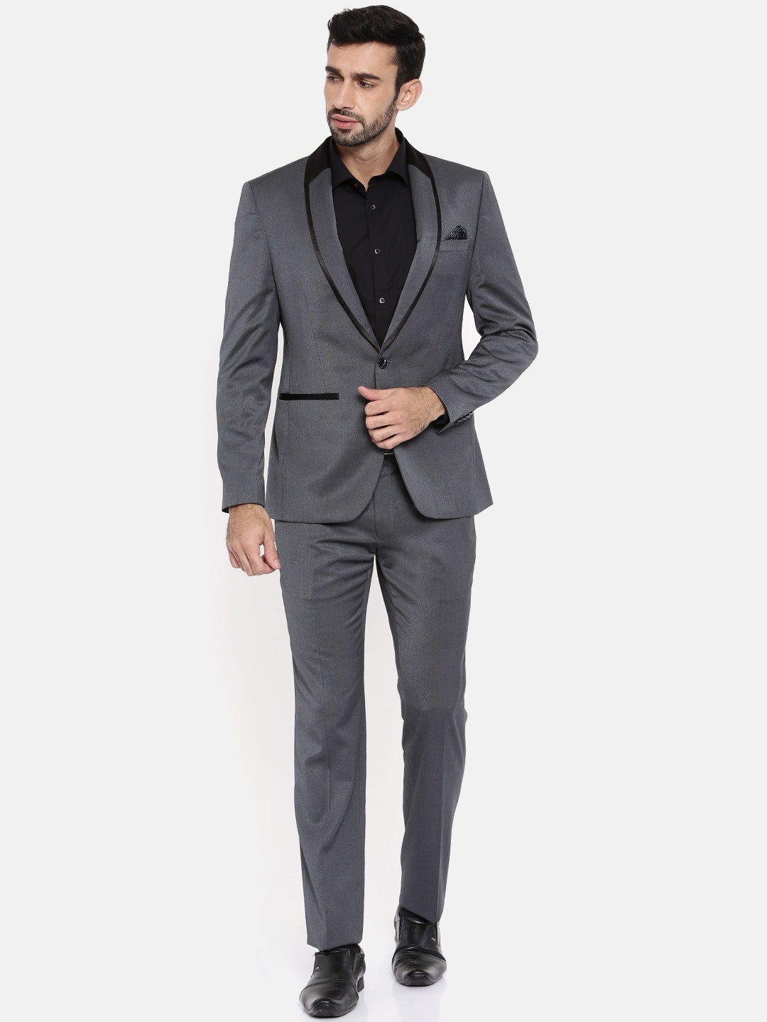 

Park Avenue Men Grey Super Slim Fit Self-Design Single-Breasted Formal Suit