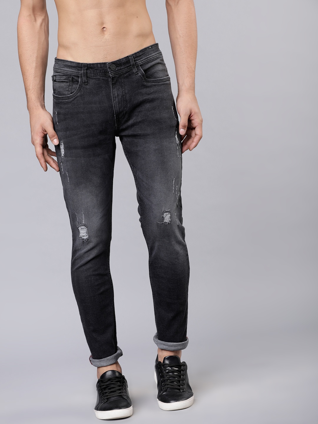 

LOCOMOTIVE Men Black Slim Fit Mid-Rise Low Distress Stretchable Jeans