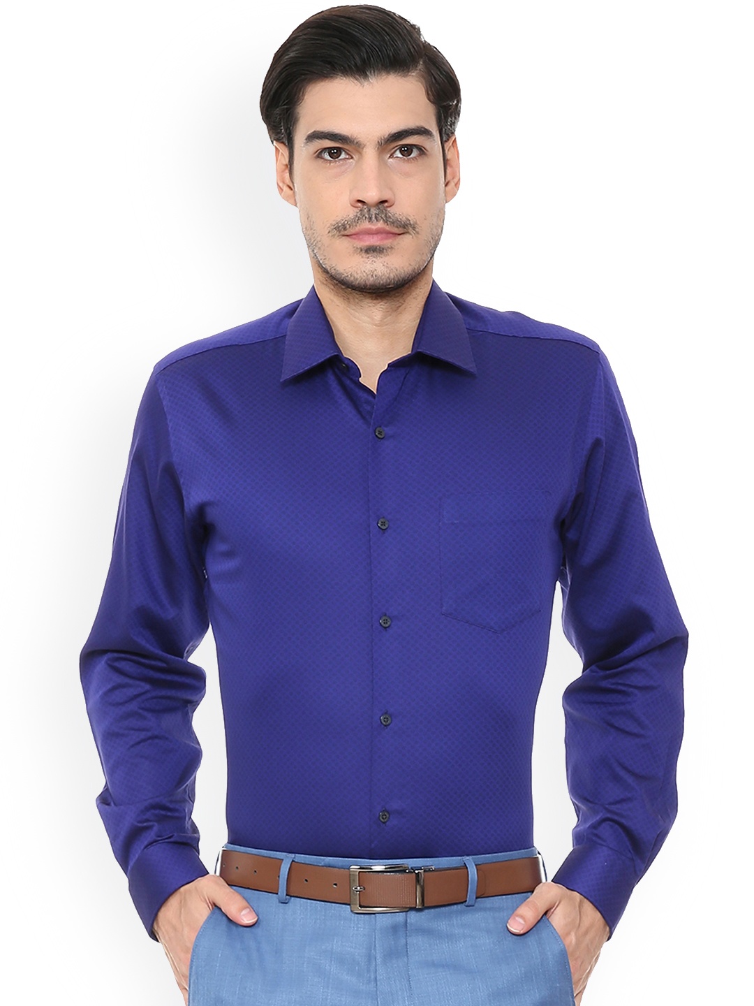

Van Heusen Men Blue Regular Fit Self Design Formal Shirt