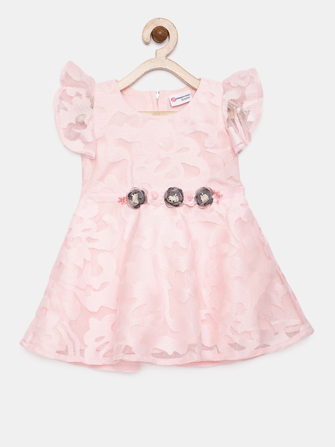 

Peppermint Girls Pink Self Design Fit and Flare Dress