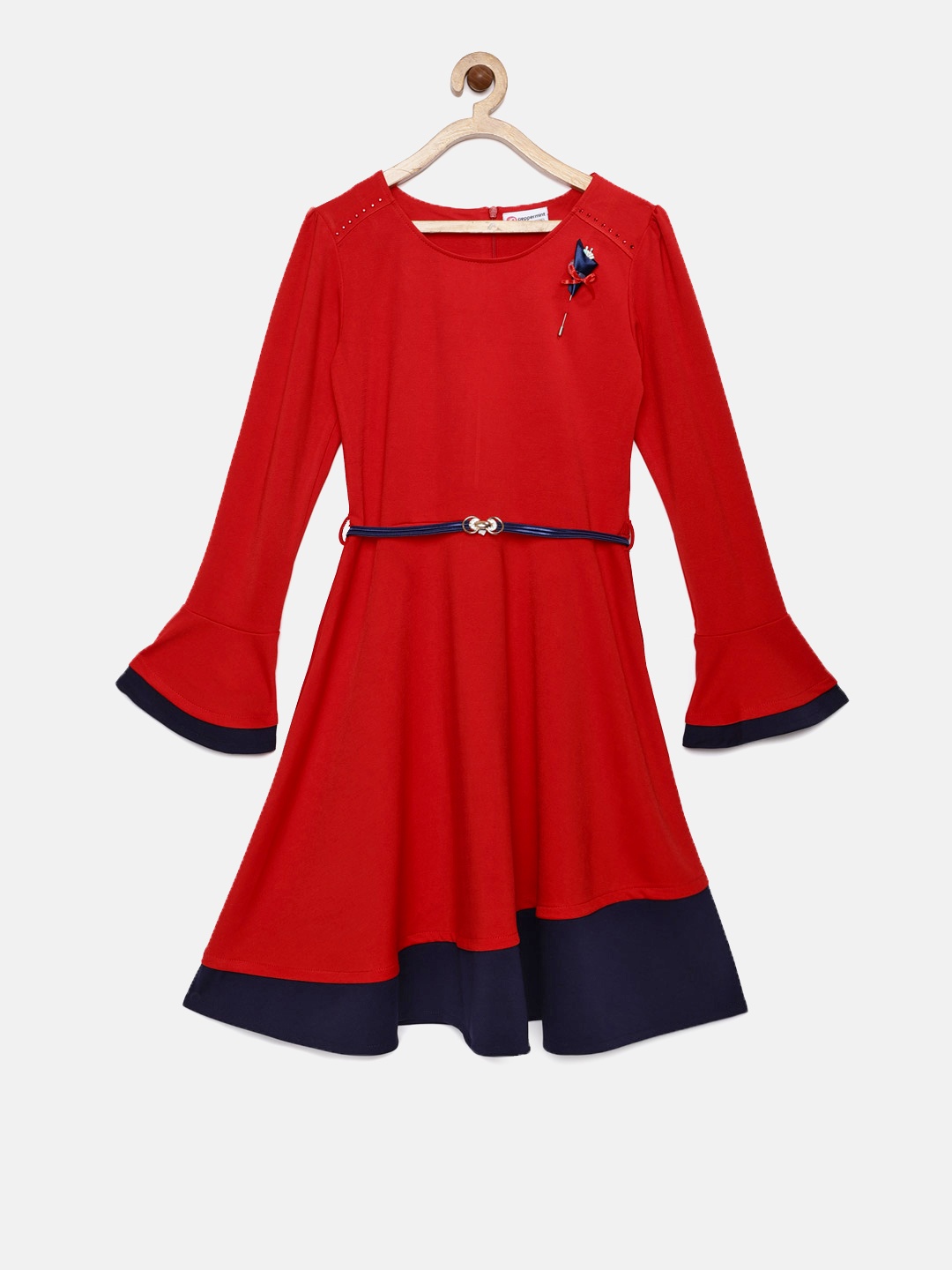 

Peppermint Girls Red Solid Fit and Flare Dress