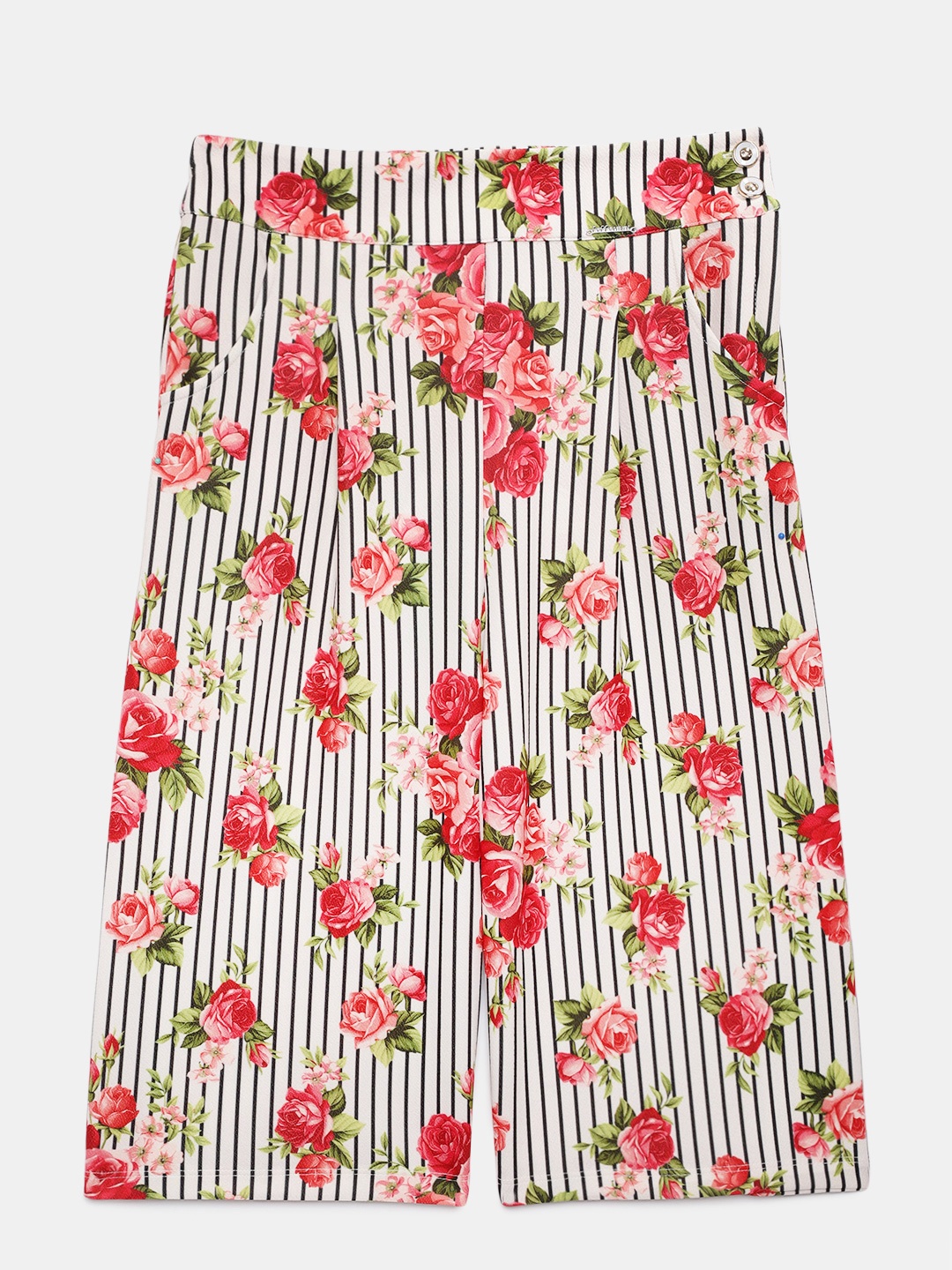 

Peppermint Girls White & Red Flared Printed Culottes