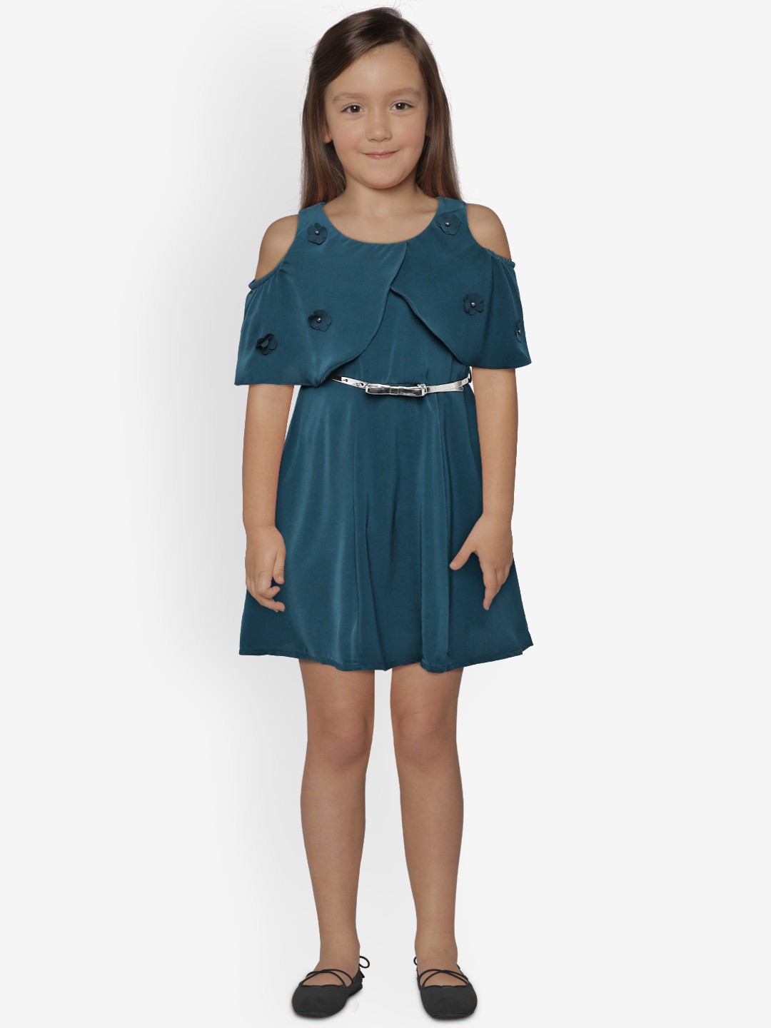 

Peppermint Girls Teal Solid Fit and Flare Dress