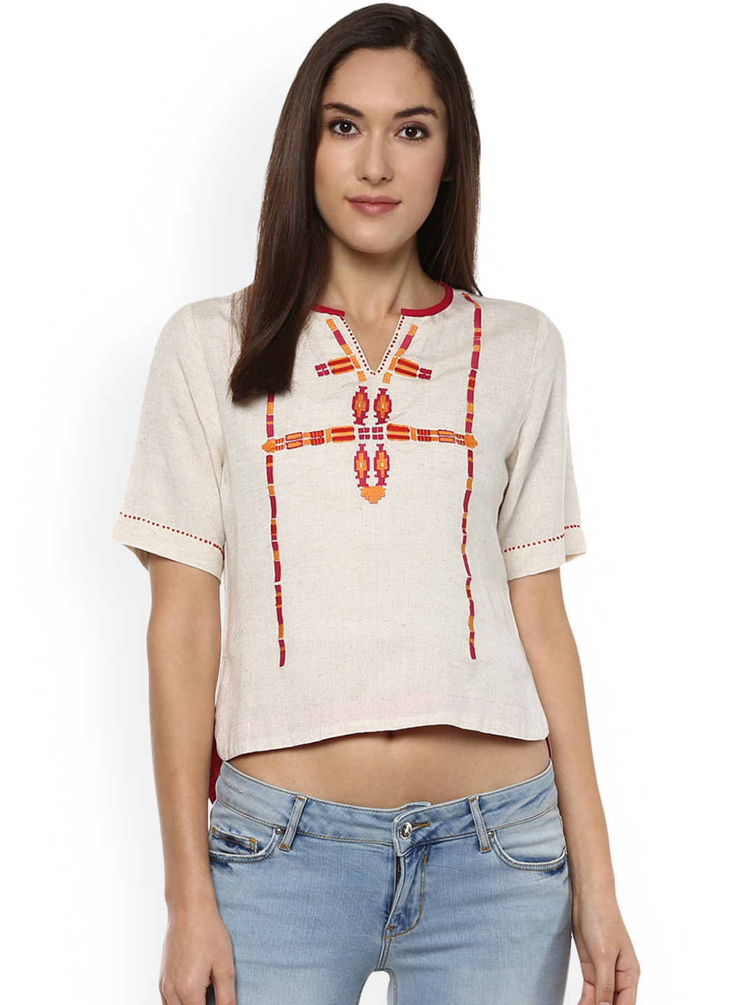 

Fusion Beats Women Off-White Solid Top