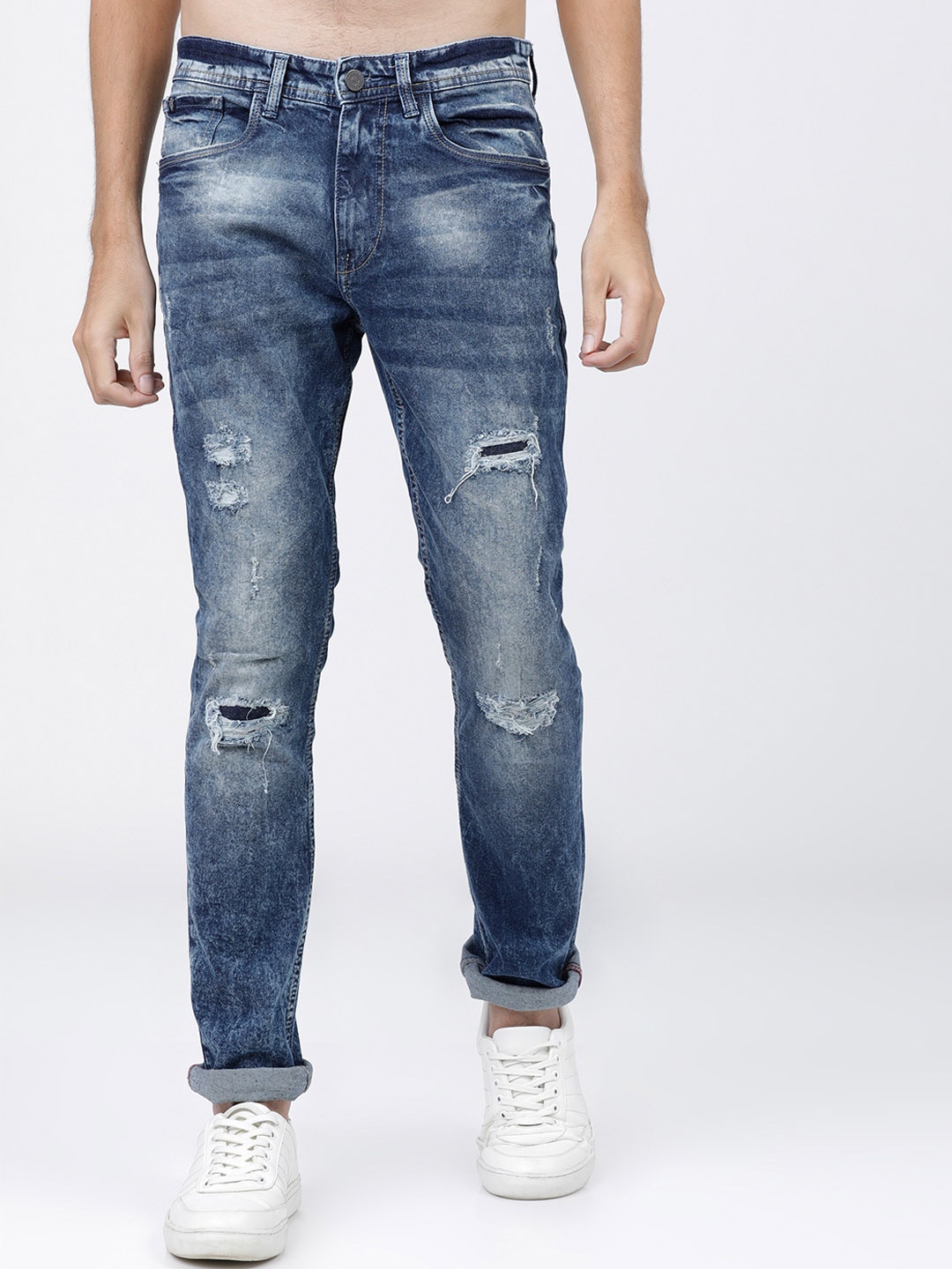 

LOCOMOTIVE Men Navy Blue Slim Fit Mid-Rise Mildly Distressed Stretchable Jeans