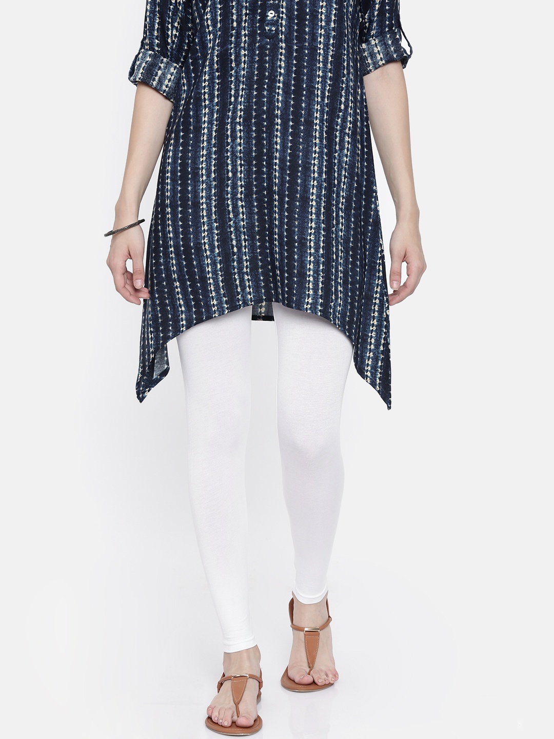 

Melange by Lifestyle Women White Solid Ankle Length Leggings