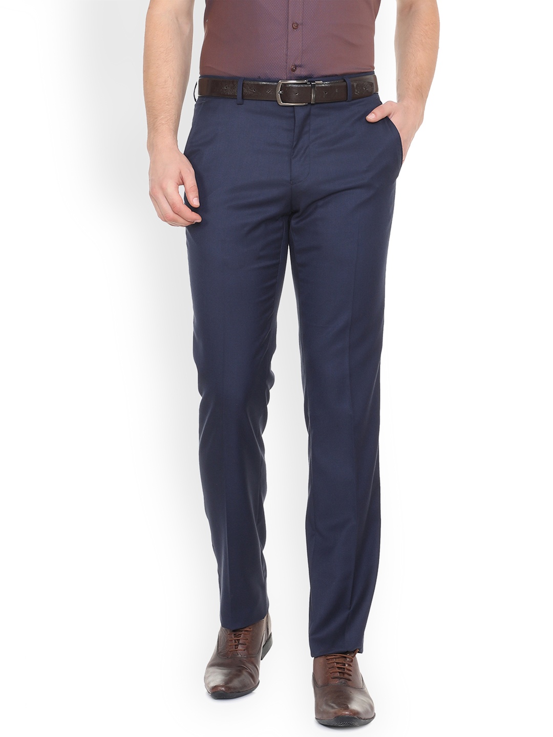

Van Heusen Men Navy Blue Slim Fit Solid Formal Trousers