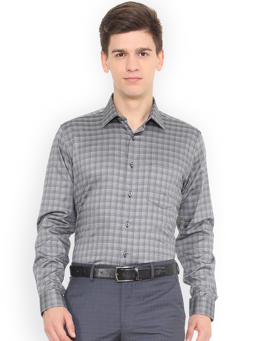 

Van Heusen Men Grey Regular Fit Checked Formal Shirt