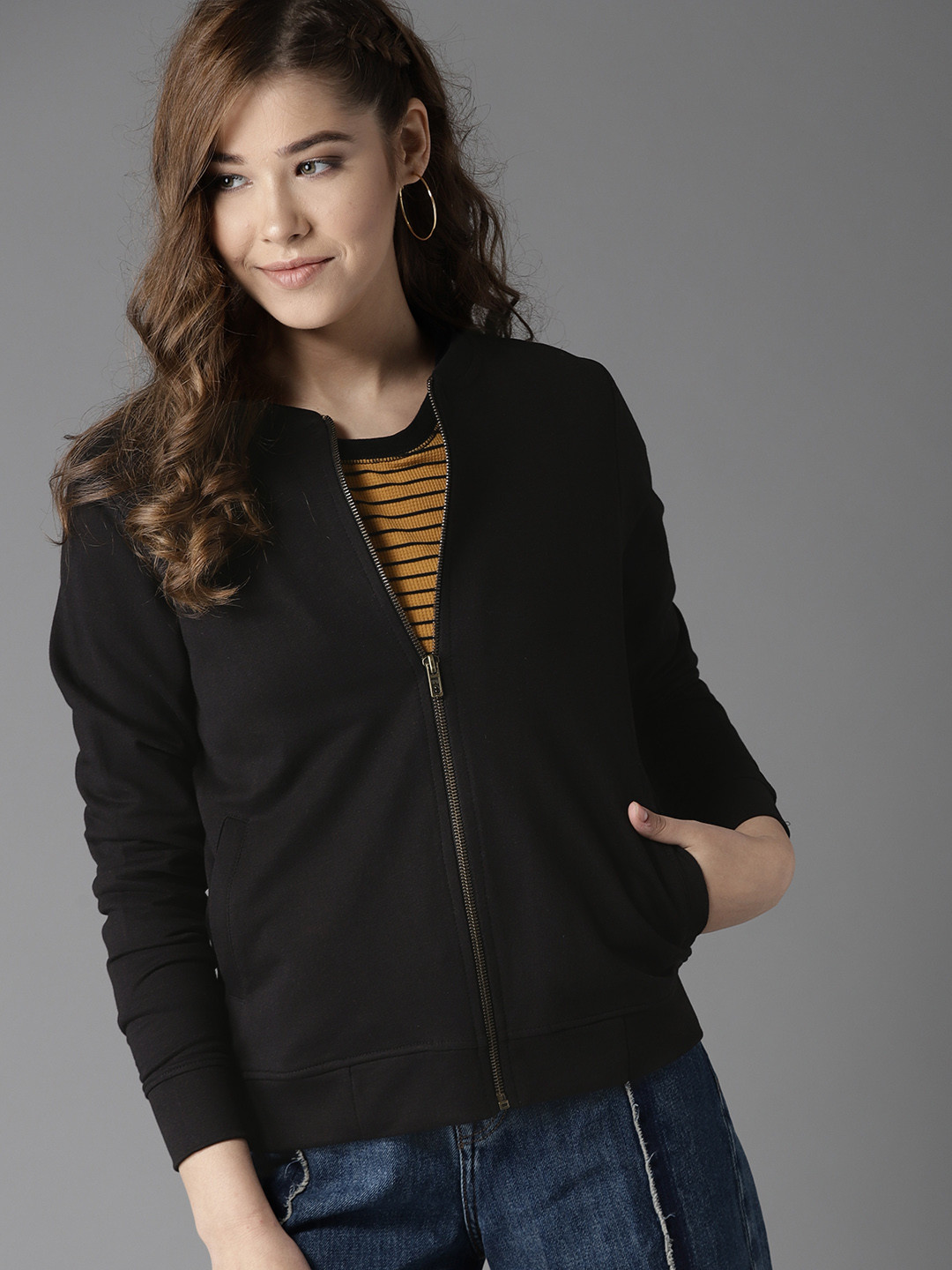 

HERE&NOW Women Black Solid Sweatshirt
