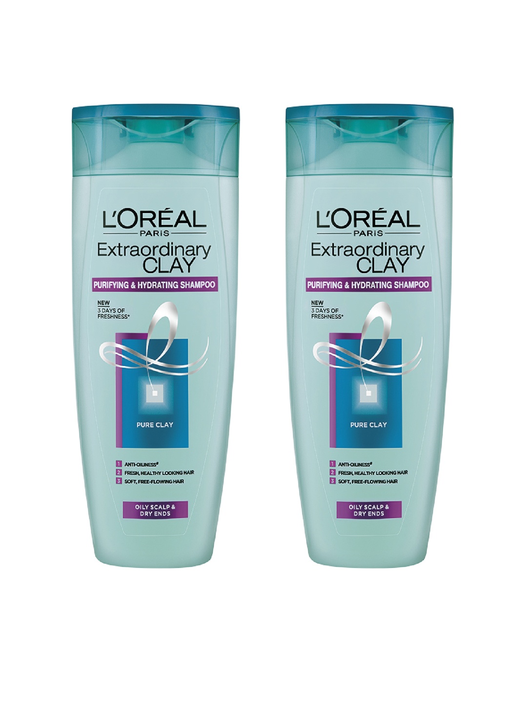 

L'Oreal Paris Set Of 2 Unisex Extraordinary Clay Shampoo 175 ml each, Blue