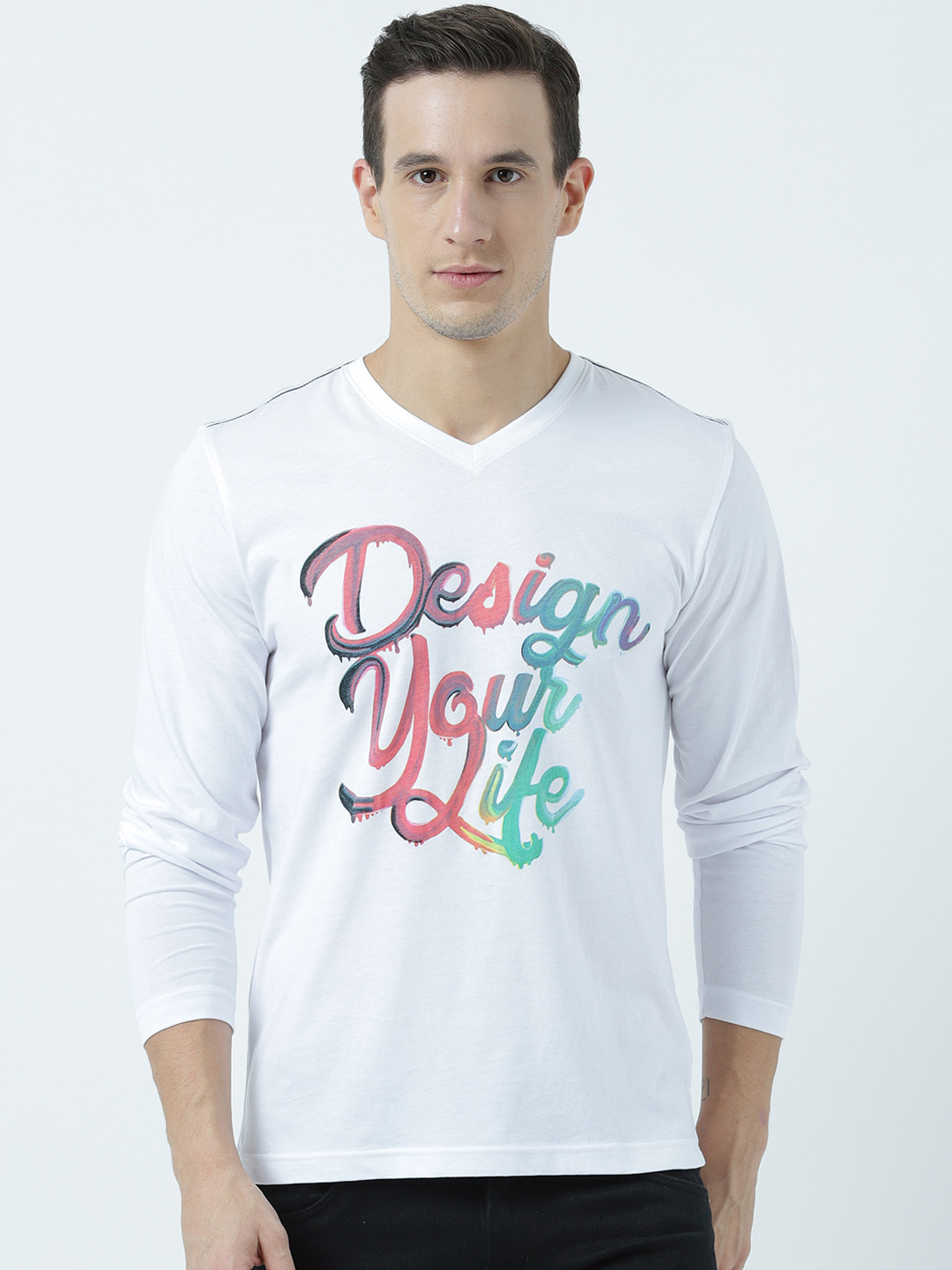 

Huetrap Men White Printed V-Neck T-shirt