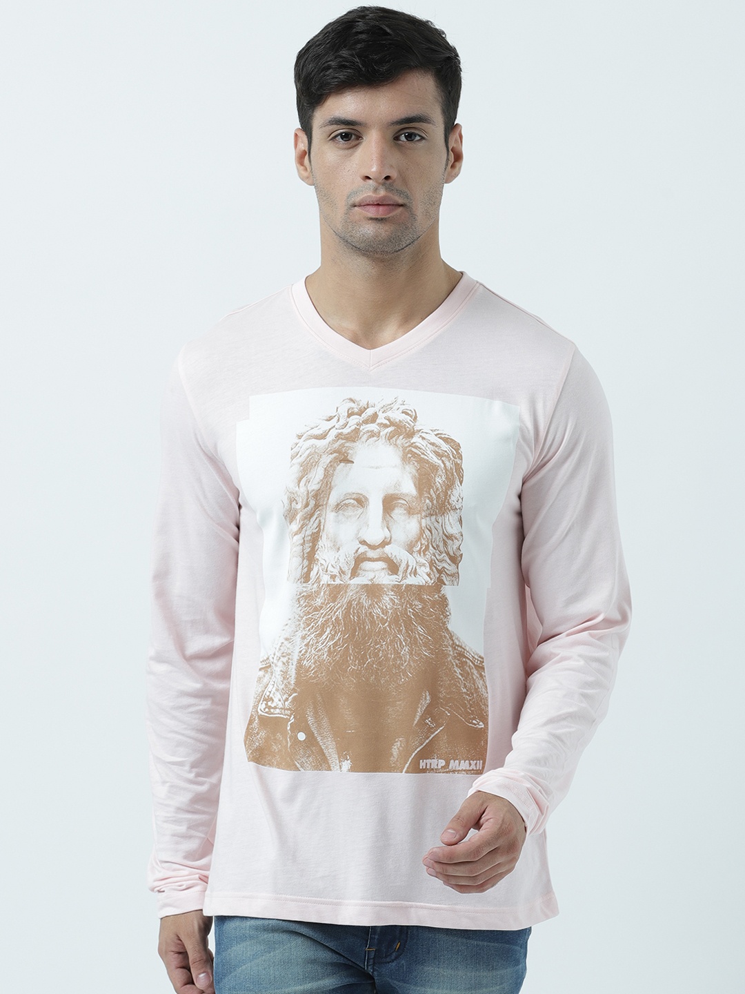 

Huetrap Men Pink Printed V-Neck T-shirt