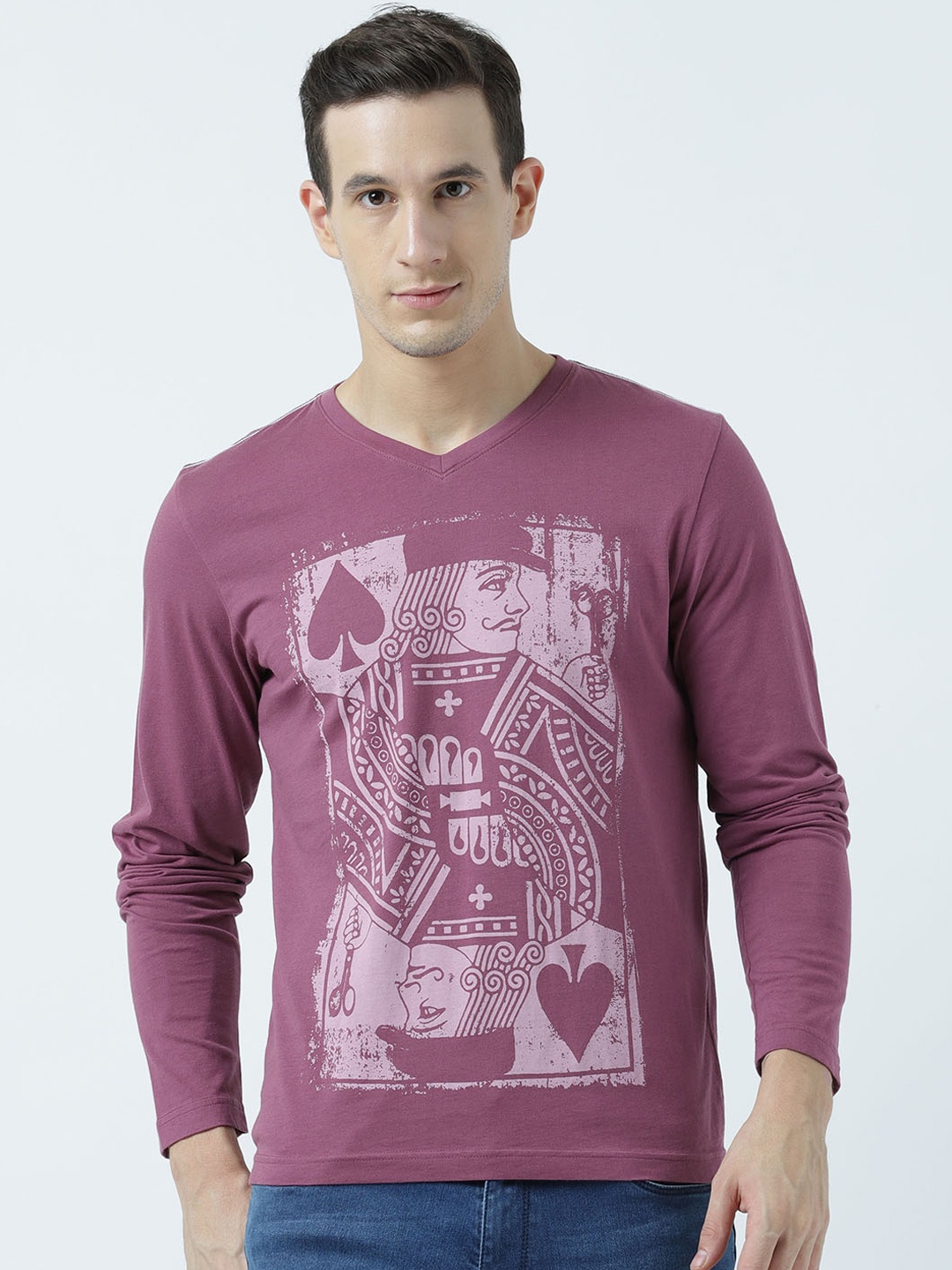 

Huetrap Men Mauve Printed V-Neck T-shirt