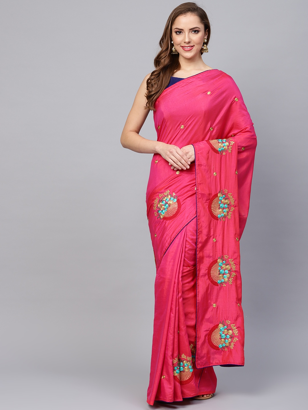 

Saree mall Pink Embroidered Silk Blend Saree