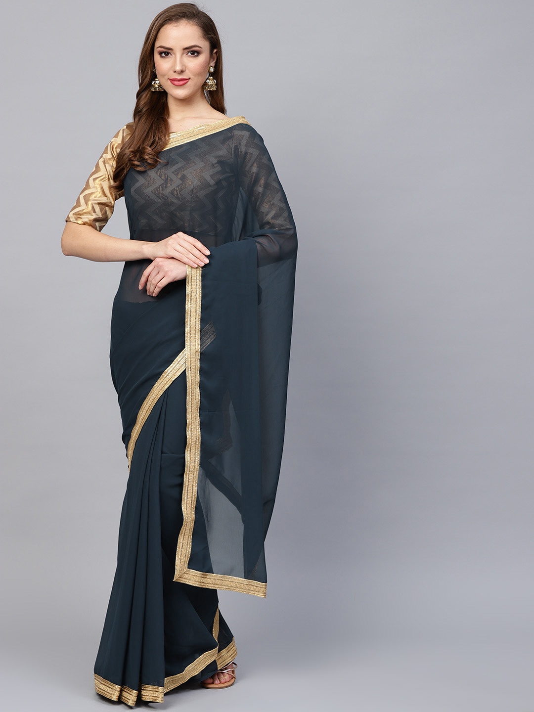

Saree mall Charcoal Grey Solid Saree