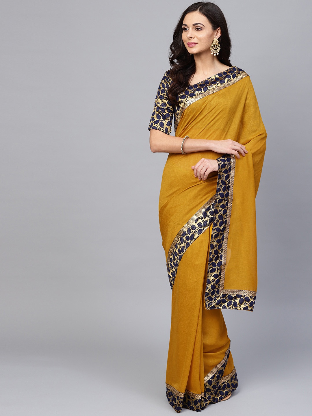 

Saree mall Mustard Brown Solid Banarasi Saree