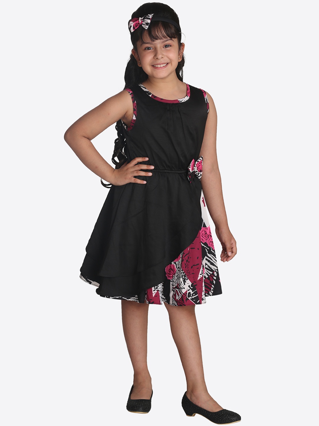 

CUTECUMBER Girls Black Printed Fit and Flare Dress