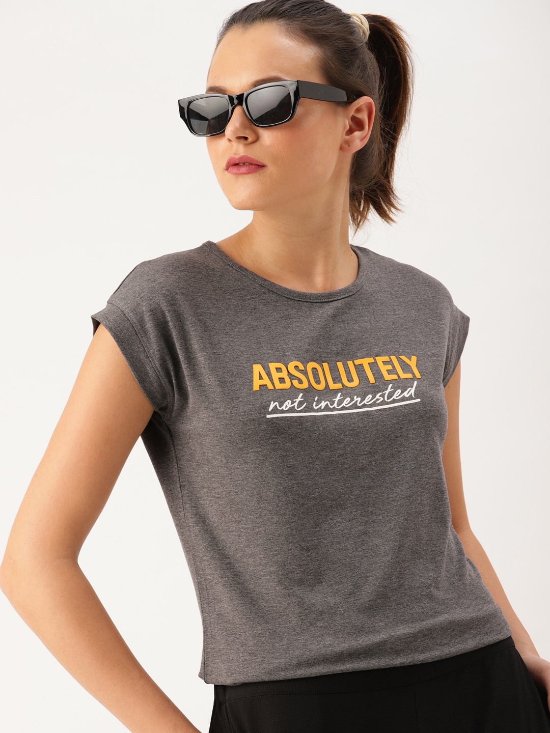 

DressBerry Women Grey Melange Printed Round Neck T-shirt
