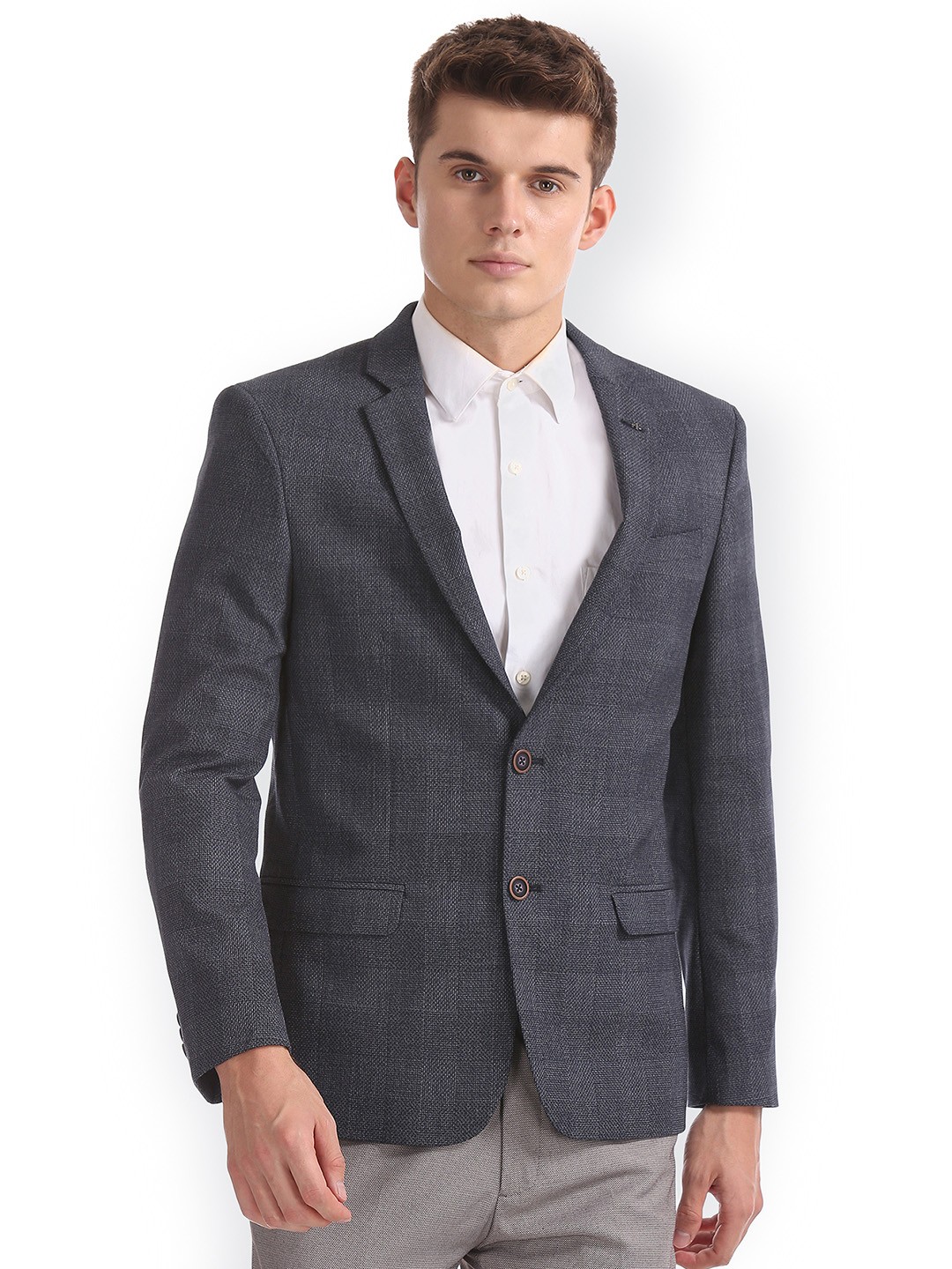 

Arrow New York Blue Checked Slim-Fit Single-Breasted Slim Fit Formal Blazer