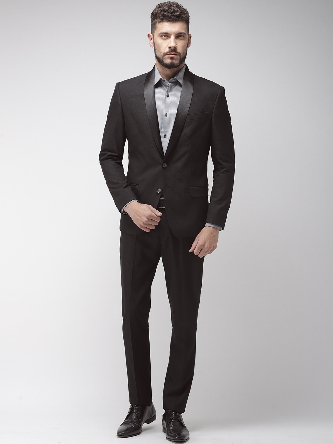 

Arrow Black Self-Design Zero Calorie Fit Single Breasted Tuxedo Suit
