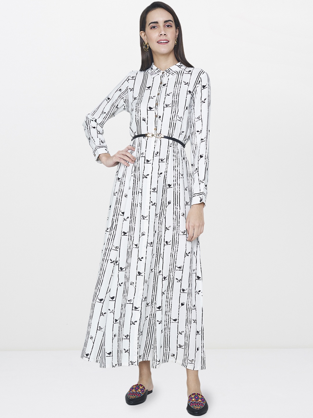 

Global Desi Women White & Black Printed A-Line Dress