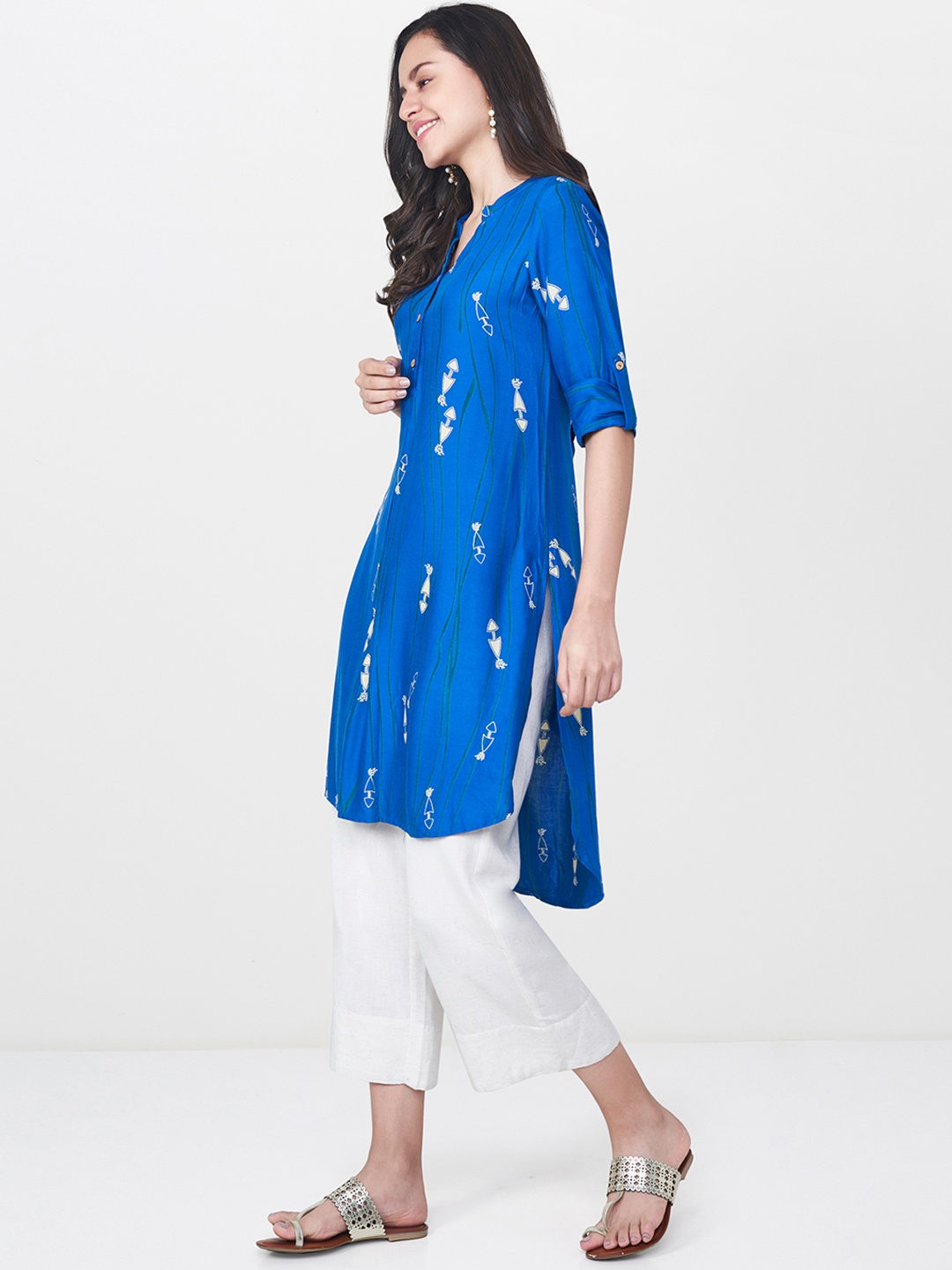 

Global Desi Blue Printed Tunic