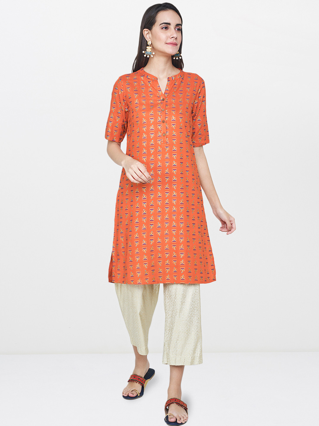 

Global Desi Orange Printed Tunic