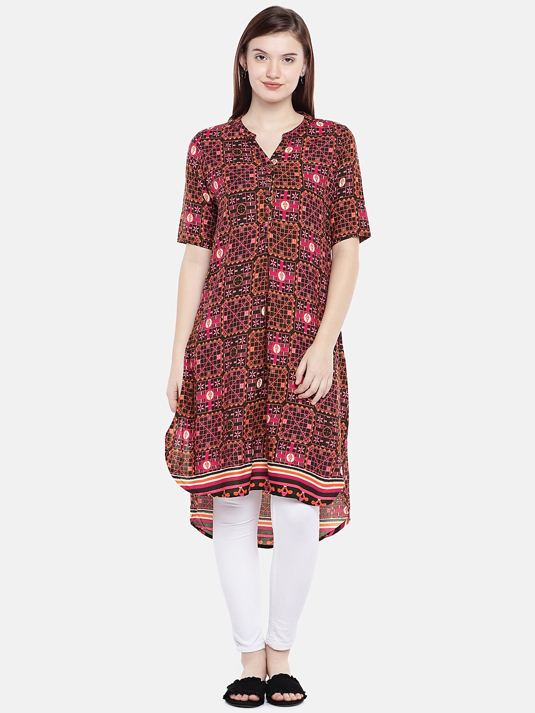 

Global Desi Black & Magenta Printed Tunic