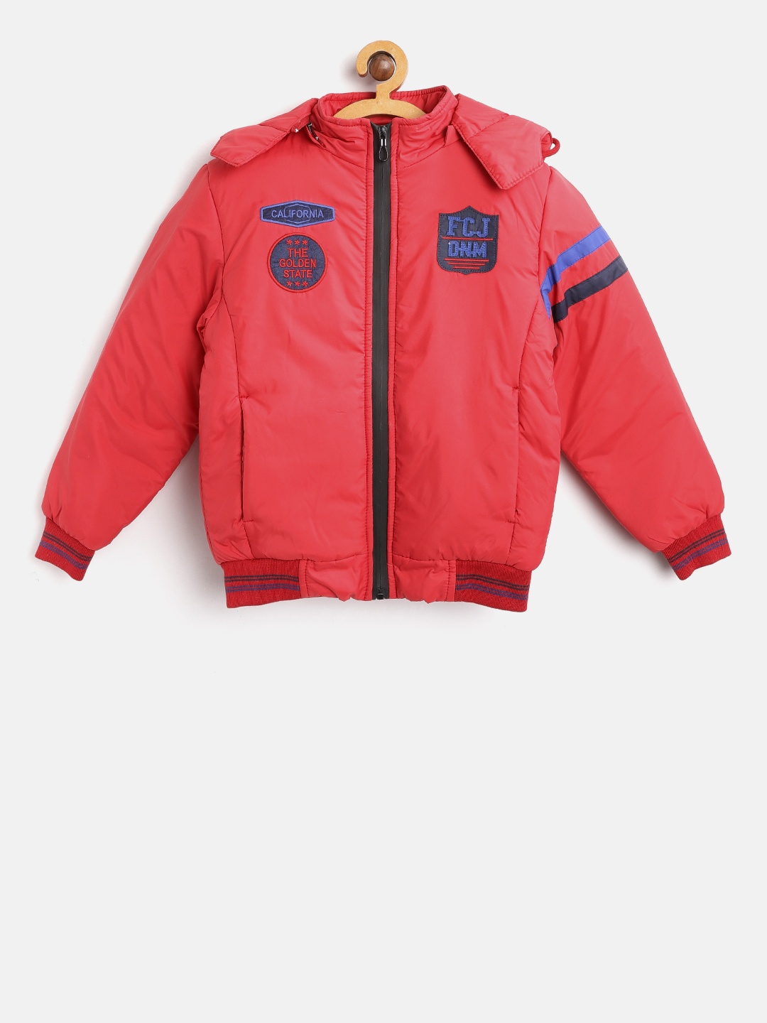 

Fort Collins Boys Red Solid Bomber Jacket with Detachable Hood