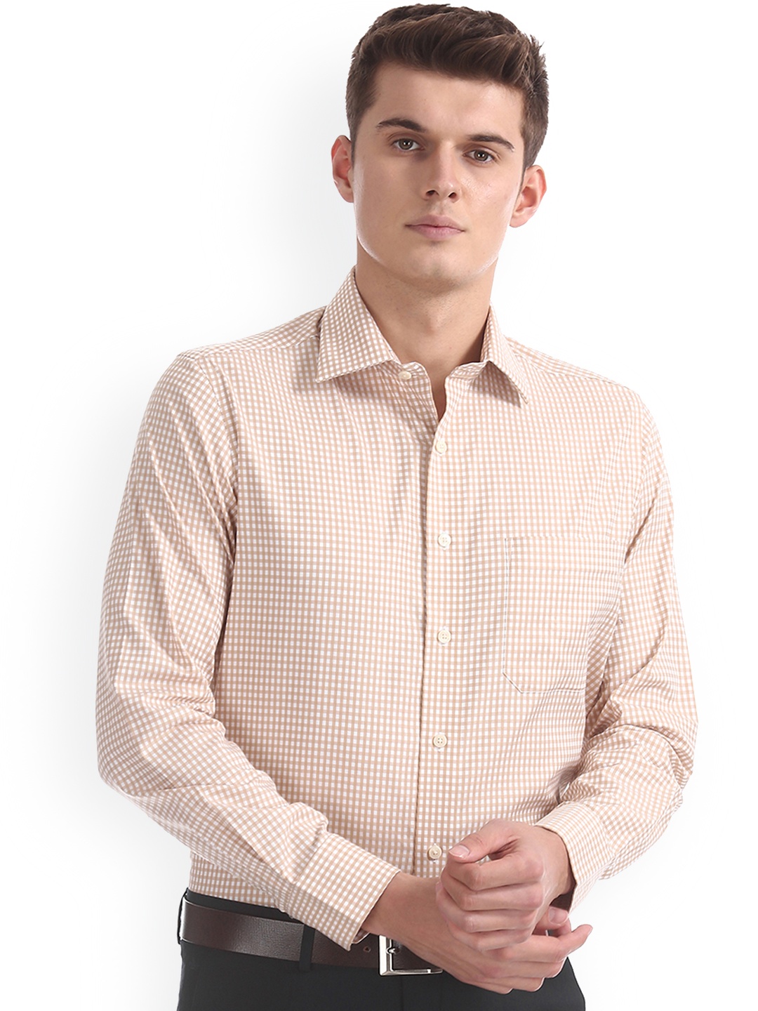 

Arrow Men Beige Regular Fit Checked Formal Shirt