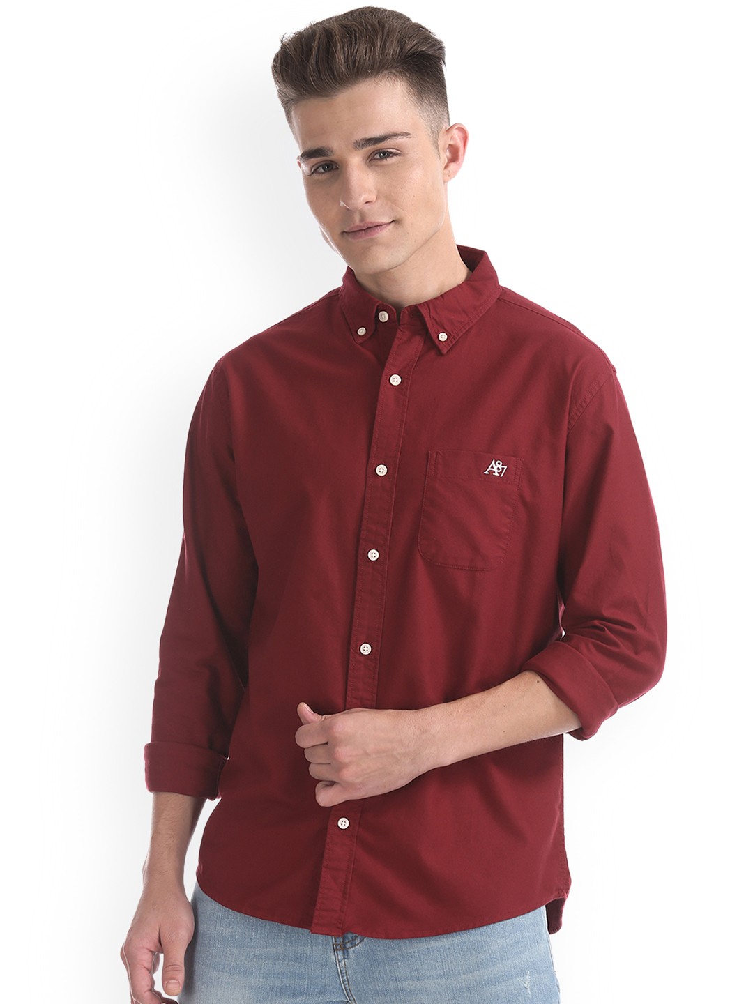 

Aeropostale Men Red Regular Fit Solid Casual Shirt