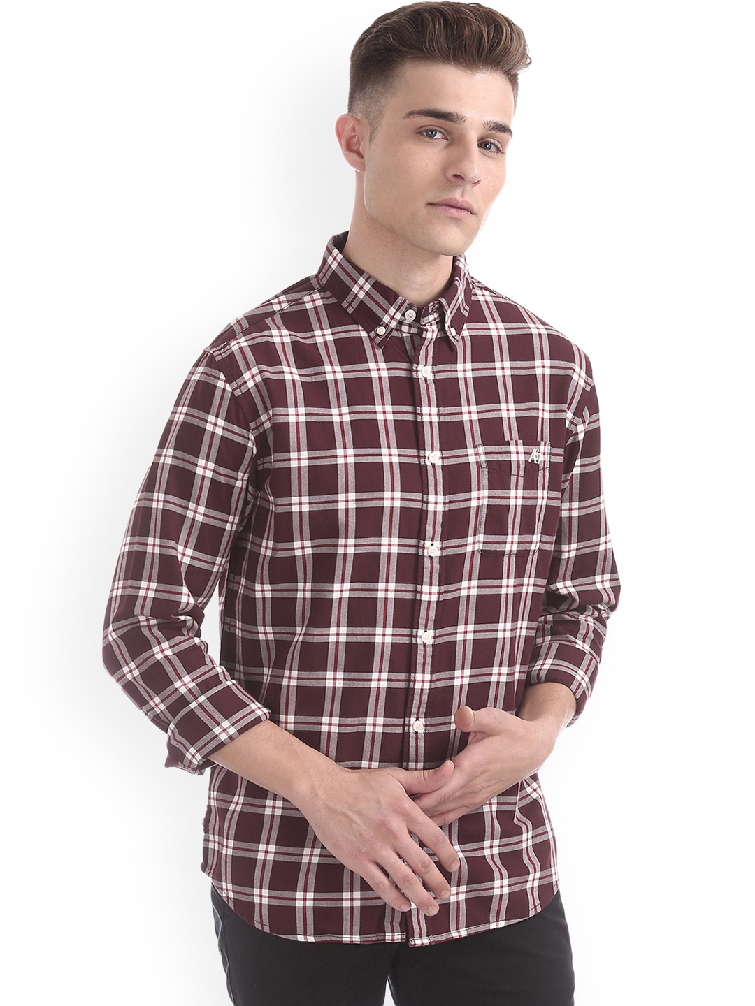 

Aeropostale Men Maroon & Red Regular Fit Checked Casual Shirt