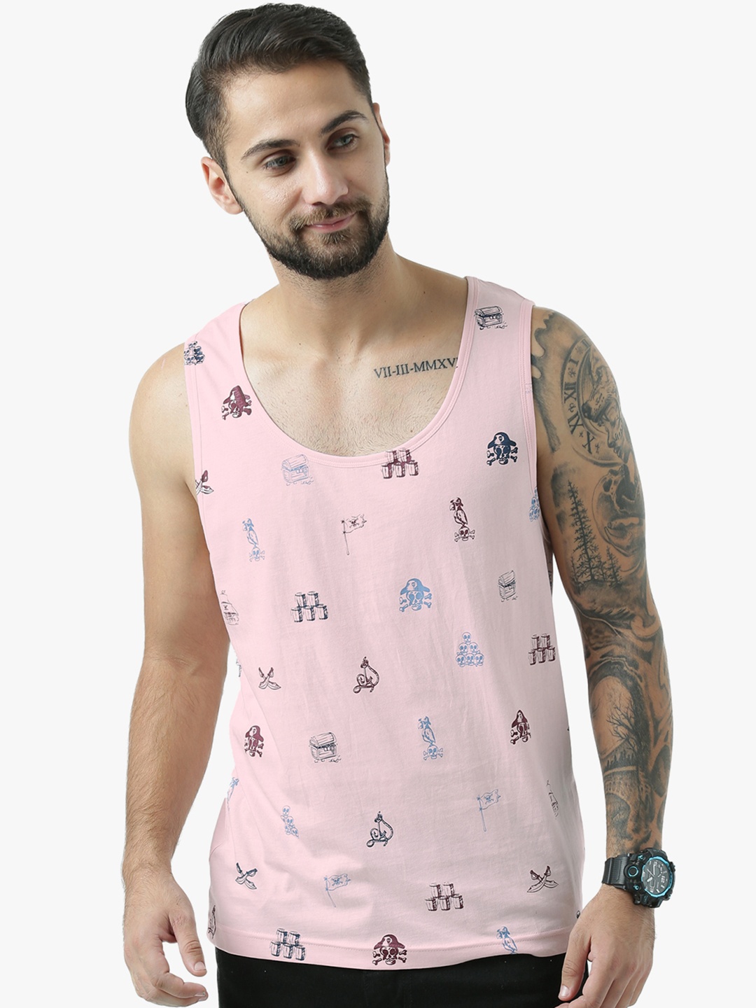 

Huetrap Men Pink Printed Scoop Neck T-shirt